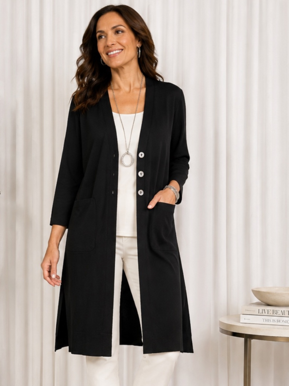 Marla Wynne Black Long Duster Topper Cardigan Jacket Size M NWOT